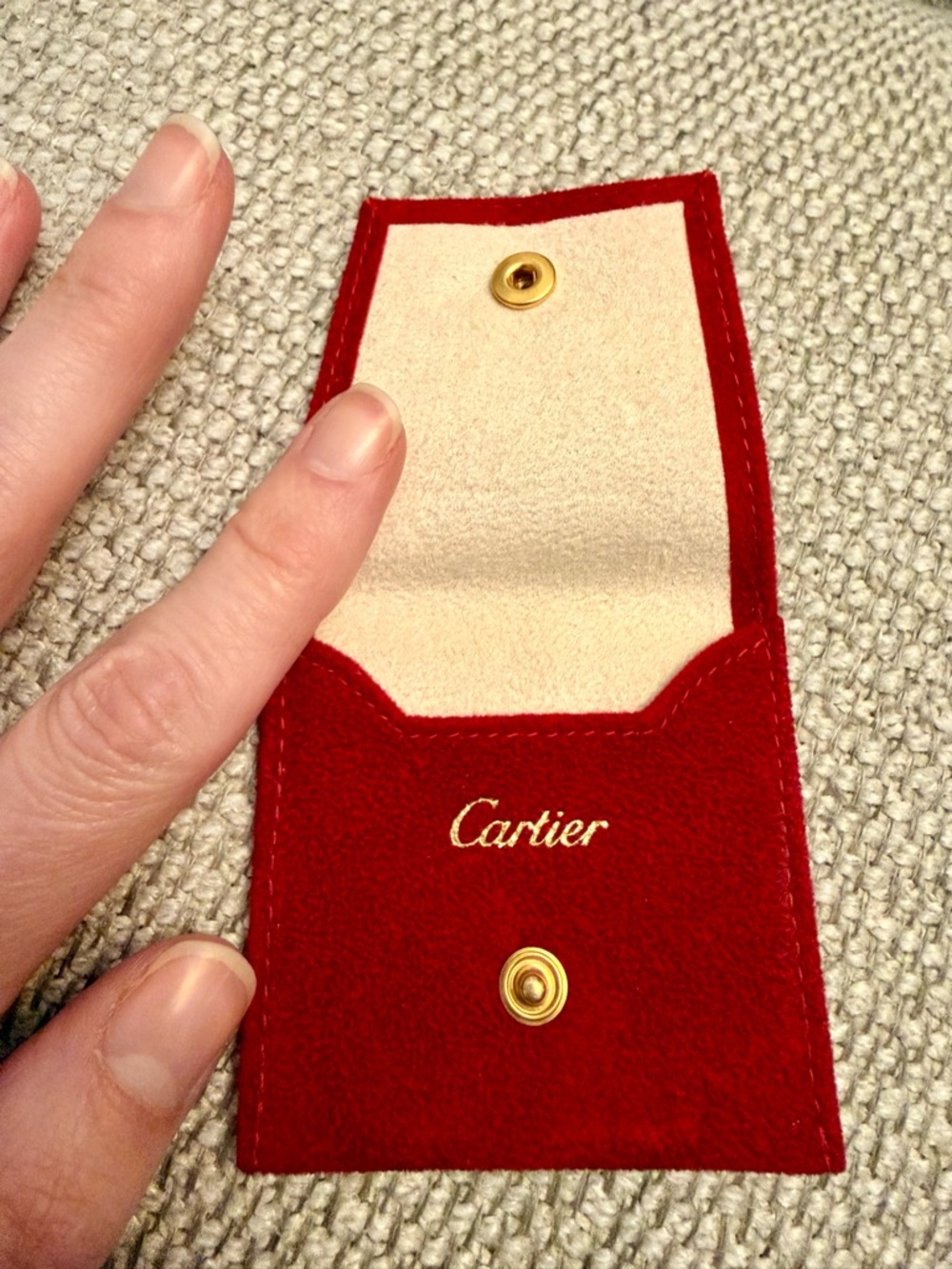 Cartier Red and Cream Suede Jewelry Pouch with Gold Detail NWOT
